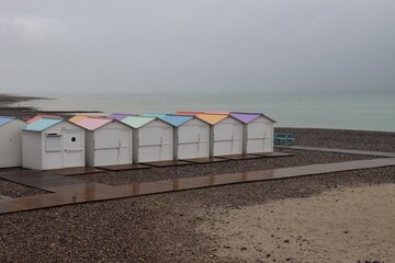 beach huts at the beach of Le Treport, France 