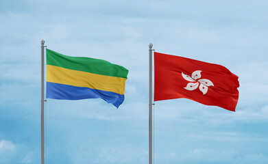Hong Kong and Gabon flags, country relationship concept