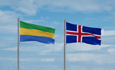 Iceland and Gabon flags, country relationship concept