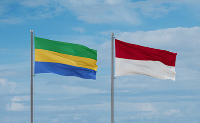 Indonesia and Gabon flags, country relationship concept