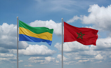 Morocco and Gabon flags, country relationship concept