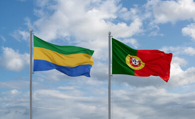 Portugal and Gabon flags, country relationship concept