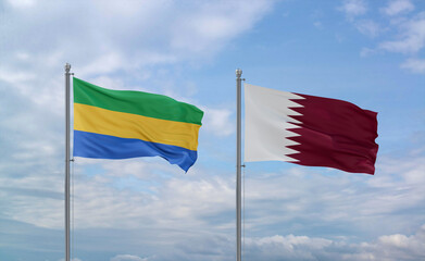 Qatar and Gabon flags, country relationship concept