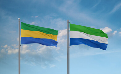 Sierra Leone and Gabon flags, country relationship concept