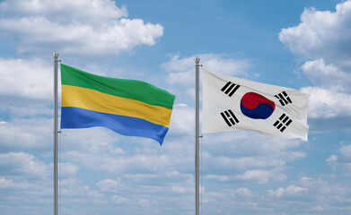 South Korea and Gabon flags, country relationship concept