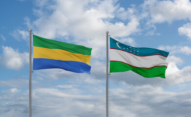 Uzbekistan and Gabon flags, country relationship concept