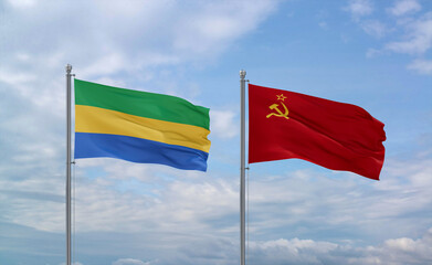 Soviet Union and Gabon flags, country relationship concept