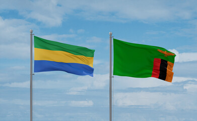 Zambia and Gabon flags, country relationship concept