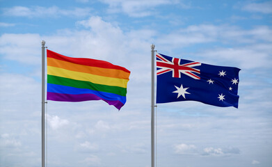 Australia and LGBT movement flags, country relationship concept