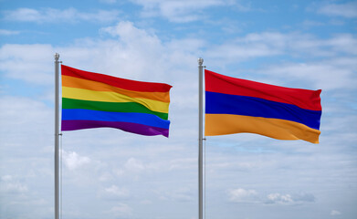 Armenia and LGBT movement flags, country relationship concept