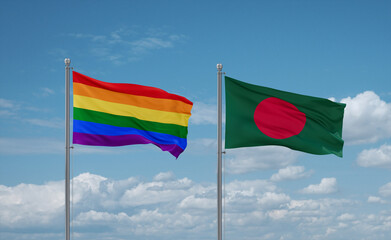 Bangladesh and LGBT movement flags, country relationship concept