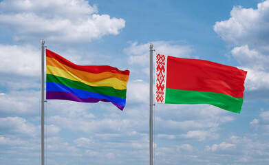 Belarus and LGBT movement flags, country relationship concept