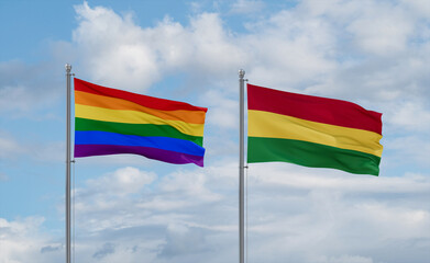 Bolivia and LGBT movement flags, country relationship concept