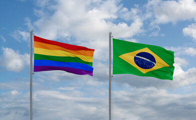 LGBT movement and Brazil flags, country relationship concept