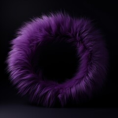 Violet Fur Minimalistic Round Picture Frame. Minimalistic Ring with Realistic Texture. Square Digital Illustration. Ai Generated Empty Circle on Black Background.