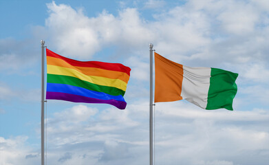 Ivory Coast and LGBT movement flags, country relationship concept