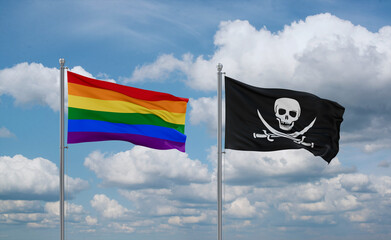 Pirate and LGBT movement flags, country relationship concept