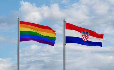 Croatia and LGBT movement flags, country relationship concept