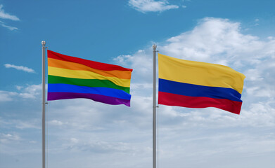 Colombia and LGBT movement flags, country relationship concept