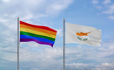 Cyprus and LGBT movement flags, country relationship concept