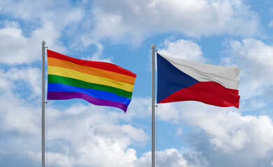 Czech Republic and LGBT movement flags, country relationship concept