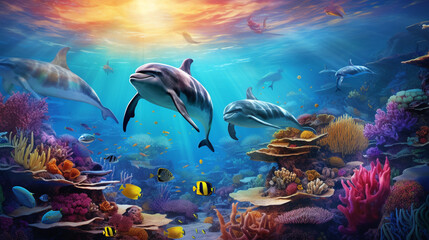 Fototapeta premium dolphins and coral