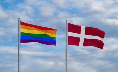 Denmark and LGBT movement flags, country relationship concept