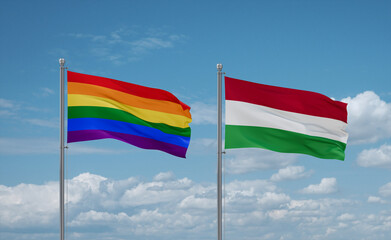Hungary and LGBT movement flags, country relationship concept