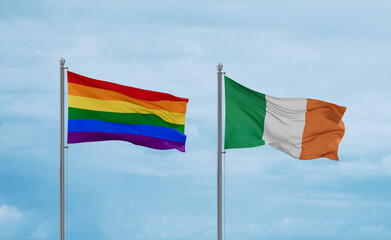 Ireland and LGBT movement flags, country relationship concept