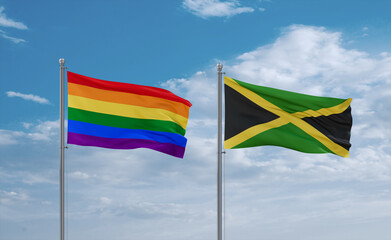 Jamaica and LGBT movement flags, country relationship concept