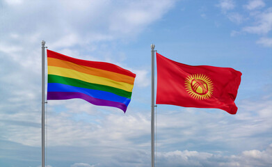 Kyrgyzstan and LGBT movement flags, country relationship concept