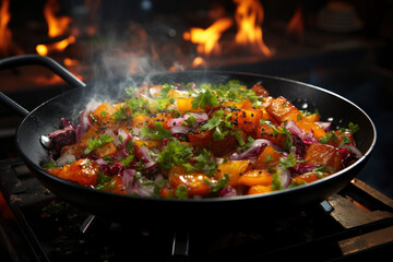 Stewed vegetables in a frying pan, vegetable ratatouille