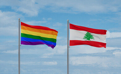 Lebanon and LGBT movement flags, country relationship concept