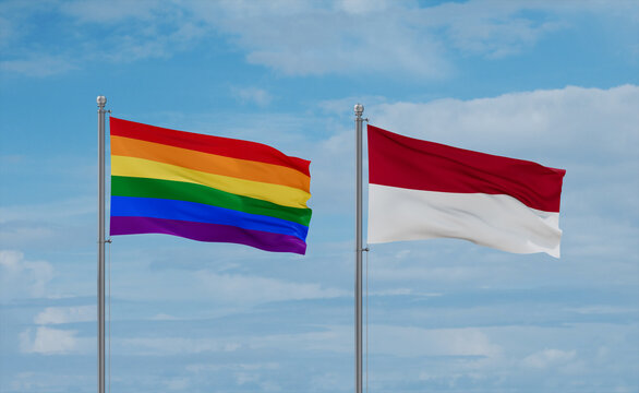 Indonesia and LGBT movement flags, country relationship concept