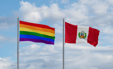 Peru and LGBT movement flags, country relationship concept