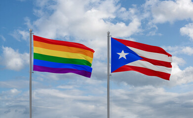 Puerto Rico and LGBT movement flags, country relationship concept