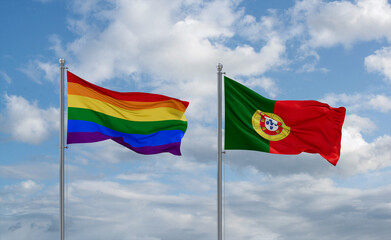 Portugal and LGBT movement flags, country relationship concept