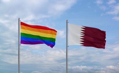 Qatar and LGBT movement flags, country relationship concept