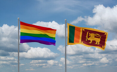 Sri Lanka and LGBT movement flags, country relationship concept