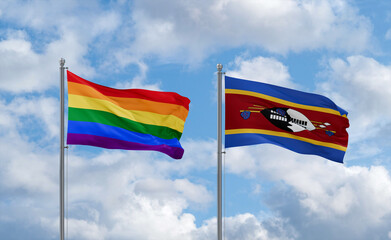 Eswatini and LGBT movement flags, country relationship concept