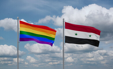 Syrian and LGBT movement flags, country relationship concept