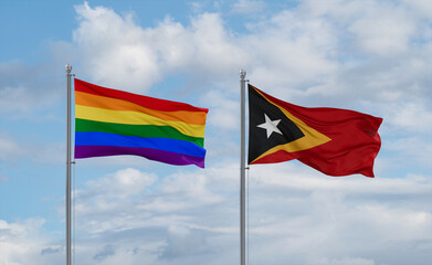 East Timor and LGBT movement flags, country relationship concept