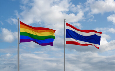 Thailand and LGBT movement flags, country relationship concept