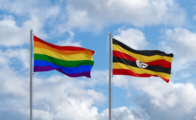 Uganda and LGBT movement flags, country relationship concept