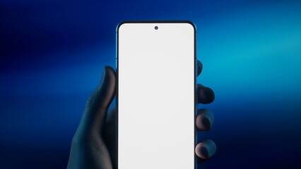 Caucasian male holding a phone in vertical orientation against vivid background © ivanbaranov