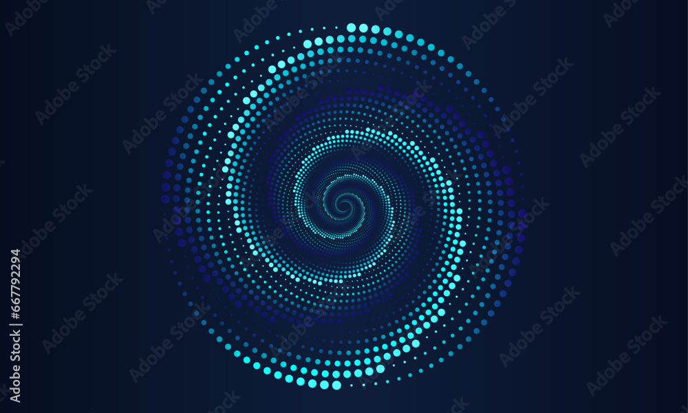 Poster abstract circle line pattern spin blue green dotted light isolated on black background in the concep