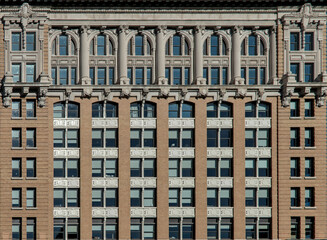 Obraz premium tall historic building in downtown Binghamton, NY detail (ten floor life insurance landmark skyscraper) security, 10 stories, mutual, windows, small town (court street, chenango) southern tier broome