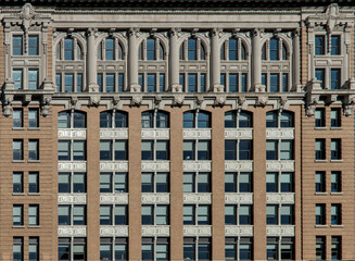 tall historic building in downtown Binghamton, NY detail (ten floor life insurance landmark skyscraper) security, 10 stories, mutual, windows, small town (court street, chenango) southern tier broome