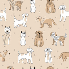 Trendy seamless pattern with hand drawn dogs. Perfect for kids apparel, fabric, textile, nursery decoration, wrapping paper - 667792807