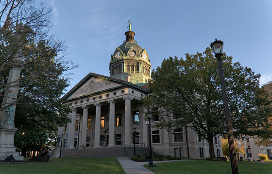 broome county courthouse building in binghamton, ny (historic landmark built in 1897 with copper dome and clock tower) downtown court street (southern tier, new york state)